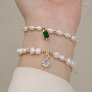 Strand Natural Barroce Freshwater Pearl Bracelets for Women Fashion Zircon Pingente Bangles Original Jóias Acessórios por atacado