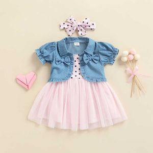 Conjuntos de roupas 3 pçs roupas de bebê meninas cinta de espaguete sem mangas tule vestido curto puff manga jaqueta bandana bebê roupas de verão
