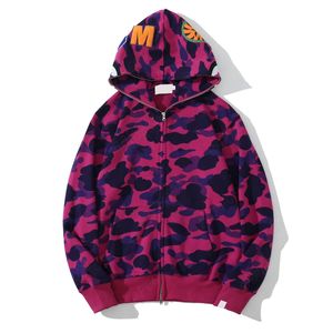 shark hoodie designer hoodie cotton sportswear pullover fleece zip up hoodie men multiple color embroidery thick zipper hoodies shark purple red long sleeve S6