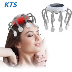 Massageador da cabeça KTS Massageador elétrico Música de massagem no couro cabeludo 5 modos 14 contatos vibratórios terapia com luz vermelha para relaxamento de estresse aliviar 230815