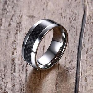 Eheringe Männer Edelstahl schwarzer Kohlefaser -Ringband Schmuckband