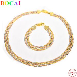 Pendant Necklaces BOCAI S925 Sterling Silver Necklace for Women 2023 Christmas Fashion Three Color Gold Plating Six Wire Argentum Jewelry 230816