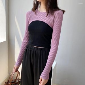 Suéteres femininos suéter curto pulôver esbelto feminino mulheres pretas cinzas roxas tops 2023 Spring Qutumn Roupas femininas C670