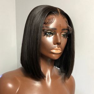 BOB curto reto 200% 13x6 de renda de renda de cabelos humanos Lace Frontal Wig 4x4 Fechamento Transparente Remy Brasil Hair