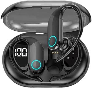 Wireless Earbuds Bluetooth 5.3 Headphones IPX7 Waterproof Earphones Over-Ear Stereo Bass Headset with Earhooks Microphone LED Battery Display