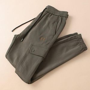 Men's Pants Minglu Autumn Winter Elasticity High Quality Cotton Multi Pocket Elastic Waistband Solid Color Cargo Trousers