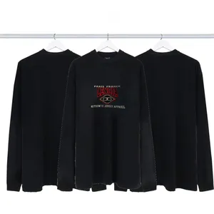 BLCG Lencia unissex outono de alto padrão de manga longa camisetas homens homens pesos pesados ​​100% algodão Tops de tecido lavado Retro Pullover 85217