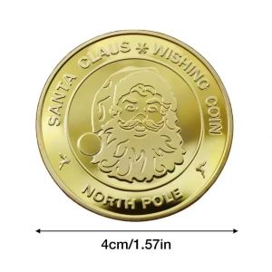 Presente de Natal Papai Noel Colecionável Metal Banhado a Ouro Lembrança Ing Coin Pólo Norte FY3608