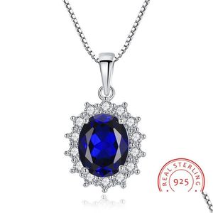 Anhänger Halsketten Frauen einzigartig blau Topaz Schmuck Klassiker 925 Sterling Sier Oval Form Diamant Hochzeit Halskette Drop Lieferung Pendan Dhowy