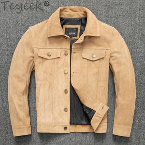 Jackets masculinos TCYEEK 100% REAL REAL CAPELA DE CAPELA HOMENS Spring Autumn Leather Coat de couro esbelta