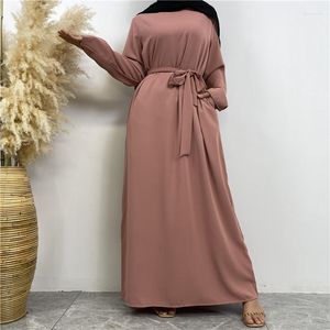 Ethnic Clothing Autumn Muslim Woman Abaya Pockets Islamic Casual And Simple Long Dresses With Belt Moroccan Caftan Dubai Ramadan