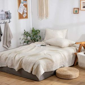 Bedding conjuntos de cama simples linho 3/4 pcs listras listradas de hemstitch lençóis linho puro lençóis macios lavados