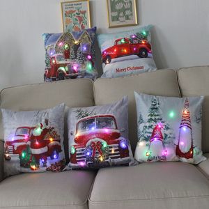 Christmas Light Pillow Covers 18 X 18 Inch Christmas Pillow Cover Xmas Pillow Case with Led Lights Rustic Sofa Back Throw Cushion Cover for Winter Holiday