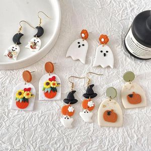 Dangle Earrings Lifefontier Creative Halloween Polymer Clay Unusual Handmade Cartoon Ghost Flower Drop Earring For Women Jewelry