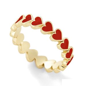 Pierścienie zespołowe moda 18K Gold Classic Red Pink Emalied Love Heart Finger Pierście