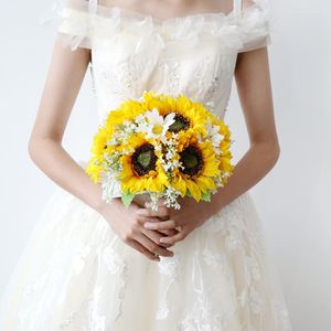 結婚式の花小さな白い偽の花カスケード花嫁のための黄色い人工卒業式ブライダル結婚アクセサリー