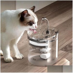 Cat Bowls Feeders 2L Matic Water Fountain med kranar Dog Dispenser Transparent Filter Drinker Pet Sensor Drinking Fearer Drop Deliv DHDKV