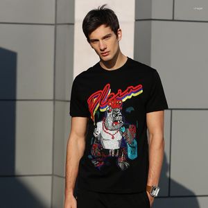 メンズTシャツアレクスペリンTシャツ男性漫画ベアクリスタルラインストーンコットンマン衣類ファッション2023夏のショートスリーブOネックストリートウェア