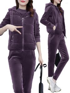 Löpuppsättningar 3st Winter Thicken Velvet Women Sport Suit Tracksuit Loose Hoodie Sweater Pant Jogger Fitness Workout Casual Outfit Set