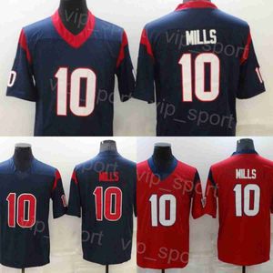 Takım 10 Davis Mills Erkekler Futbol Formaları Lacivert Kırmızı Nakış ve Dikişli Saati Geri Dönüyor Spor Hayranları için Saat Renk Rush Nefes Alabilir Saf Pamuk İyi/Yüksek