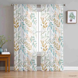 Curtain Leaves Summer Leaves Tulle Sheer Curtain for Living Room Adults Kid Bedroom Drapes Kitchen Decor Curtains R230816