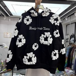 Men's Hoodies Oversize Puff Print Vintage Hoodie Men Women Plush Velvet Kapok Heavy Fabric Hooded Pullovers