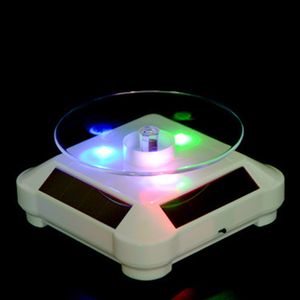 Jewelry Boxes LED Light Solar Jewelry Display Stand 360 Rotating Showcase Necklace Bracelet Watch Ring Show Turntable 230815