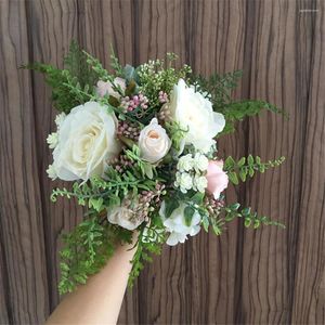 Kwiaty ślubne sesthfar różowy jedwabny róża sztuczna boho eucalyptus bukiet de fleurs artificielles bukiety Flowergirl