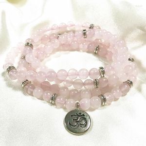 Strand Pink Bracelet Nature 6mm Beads Rose Quarzts 74cm In Circles Women Bracelets Not Glass Charm Long Necklace Good Quality