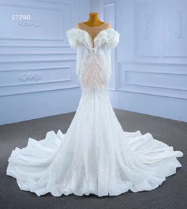 Mermaid Wedding Dresses Luxury Pearl Long Sleeve Sweetheart Neck SM67280