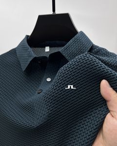 Мужские Polos 2023 Summer Men Men Lopup Hollow Shortsleared J Lindeberg Polo Рубашка для рубашки Ледяной шелк для борьбы с модой для бизнеса мужская одежда 230815