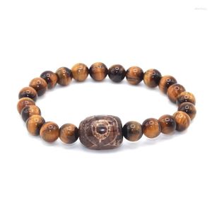 Charm Bracelets Elegant Tiger Eye Beads With A Big Dzi Bead Beaded Handmade Men Women Yoga Jewelry