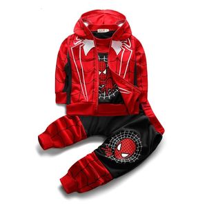 Hoodies moletons desenhos animados de outono meninos super -heróis conjuntos de roupas crianças calças de colete com capuz comprido 3pcs infantas roupas infantis 230815