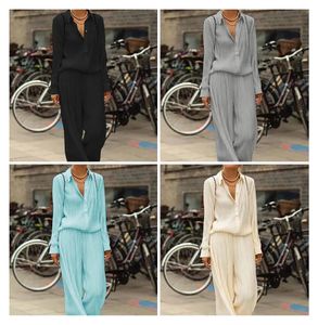 Dwuczęściowe spodnie damskie swobodne 2pc Ustaw bawełniane piżamę dla kobiet Top-Down Flar Tops Suits z gazą kardigan streetwear Summer