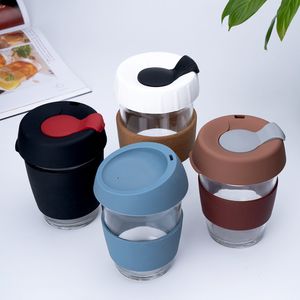 Silicone cork set glass coffee cup with cover simple fashion accompanying glass 454ml cork coffee cup