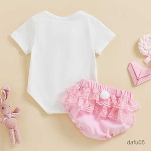 Kläder set baby 0-24 påsk nyfödda spädbarn baby flickor kläd set bunny kanin romper tyll bow shorts sommarkläder R230816