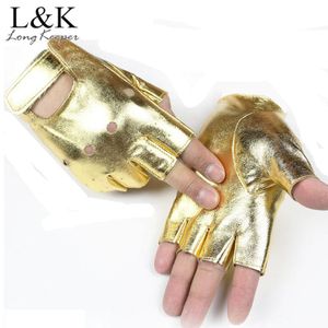 5本の指の手袋長いキーパーワークアウトメンドライビング女性グローブPUレザーフィンガーグローブ女性用ゴールドブラックダンスパーティーショーM131 230816