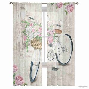 Vorhang Fahrrad Blumen Retro Schlafzimmer Vorhang Fenster Behandlung Vorhänge Tüll Vorhänge für Wohnzimmer Transparente Vorhänge