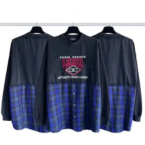BLCG Lencia unisex jesienne wysokie standardowe koszulki z długim rękawem Mężczyźni ciężka 100% bawełniana tkanina tkaniny umyte vintage retro pullover 85218