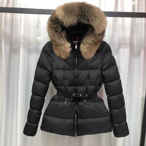 M Family's Autumn and Winter Classic Fox Fur Collar Hooded Thickened Down Coat Women's Waist Slim Short Rldz Xe1p