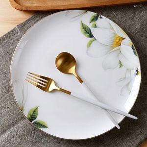 Plates 10inch Bone China Serving Dishes Porcelain Buffet Dining Platte Ceramic Golden Plate Kitchen Dinnerware