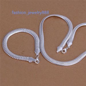 Fashion Men's Jewelry Set 925 Sterling silver plated 10MM snake chain necklace bracelet Top quality factory price free shipping