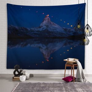 Tapestries Snow Mountain Landscape Tapestry Starry Sky Wall Art Decoration sovsal rum estetik vardagsrum sovrum hem dekoration