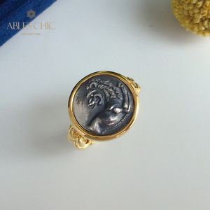 Anelli nuziali Rinascimento solido 925 moneta antica romano argento 18K tono d'oro antico anello vintage C11R1S25865 230815