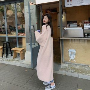 Kvinnors stickor 2023 Långt stickat Cardigan Jacket Autumn Winter Pink Soft Loose Lazy Mink Cashmere Cardigans Sweater Korean Fashion Clot