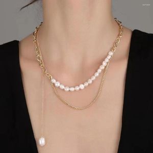 Catene Vintage Elegant Style Real Pearl Necklace Women Design Fringed Magione Dichiarazione Pannello Collarbone Chain Fashion Simple CHILLER SEMPLICE