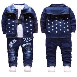 Set di abbigliamento giacca pantaloni da camicia in cotone 3 pezzi di jeans abiti primaverili per bambini abiti da bambino sport bambini 1 2 3 4 anni 230815