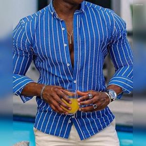 Erkekler Sıradan Gömlek Uzun Kollu Gömlek Üstler Parlak Renk Dikey Çizgili Yakası Tek Kesin Kelime Kılıflı İnce Fit İşi