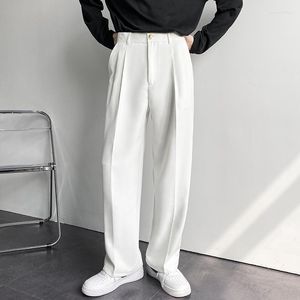 Erkek pantolon dökümlü düz erkekler moda iş Koreli gevşek rahat beyaz siyah gri geniş bacaklı pantolon erkek blazer takım elbise