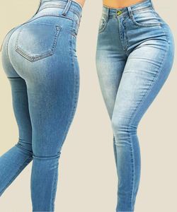 Женские джинсовые джинсы контролируют джинсы, эластичные высокие талию большие джинсовые штаны Buhips подтягивают эластичные штаны